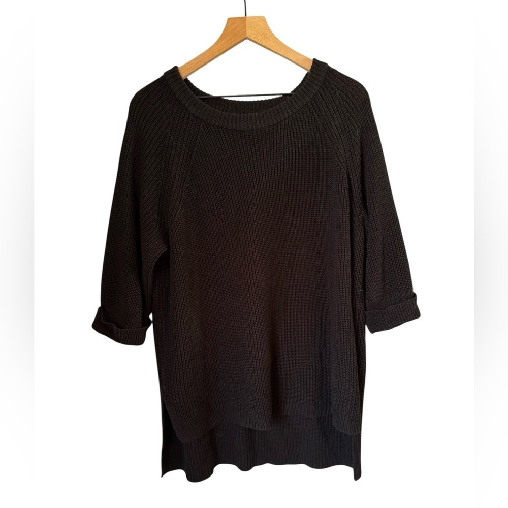 Mote Black Shaker Knit Tunic Sweater Womens 3/4 Sleeve High-Low Hem Cozy Sz M